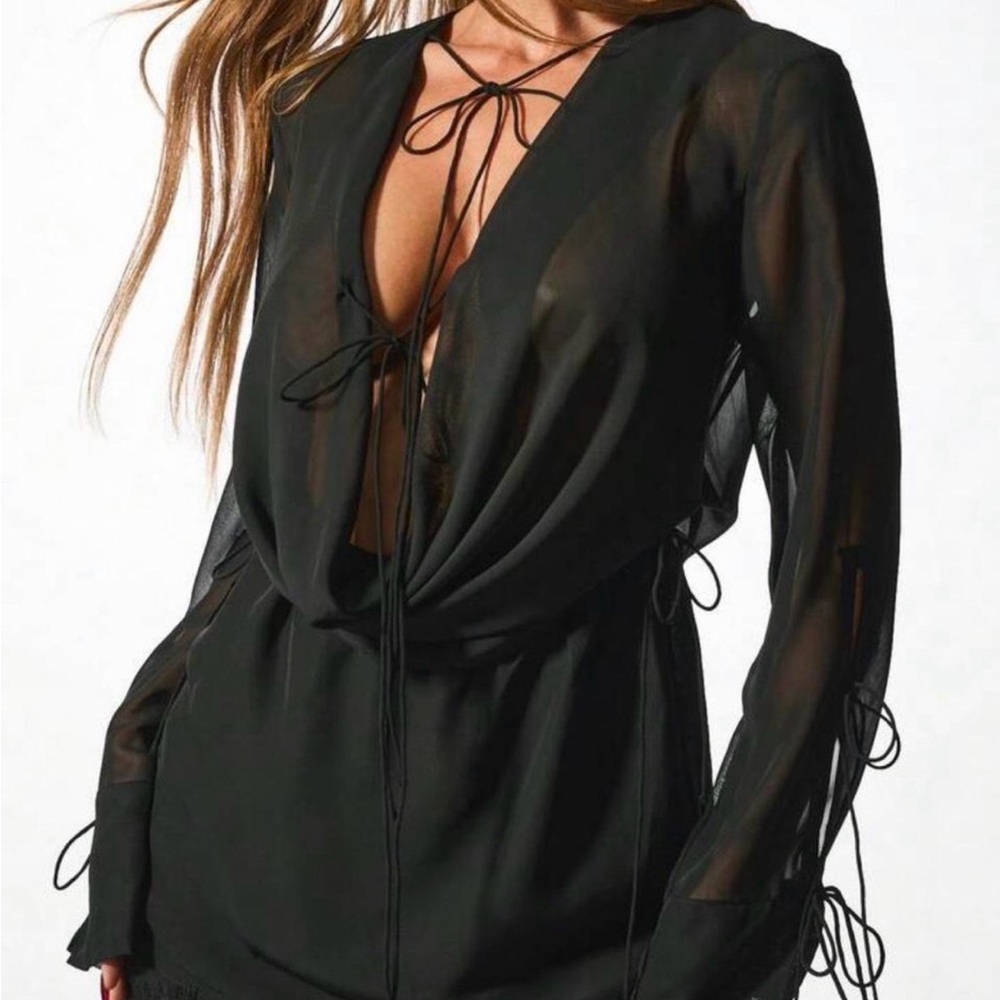 Sheer Black Tie-Front dress